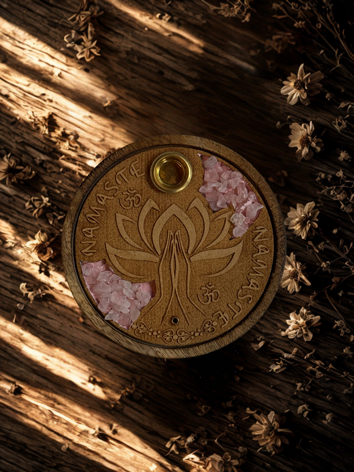 Räucherstäbchenhalter Namaste – Lotus & Rosenquarz 🌸